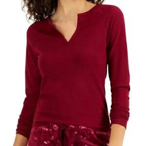 Jenni Women's Split V-Neck Pullover Long-Sleeve Pajama Top, Wine Dark Red